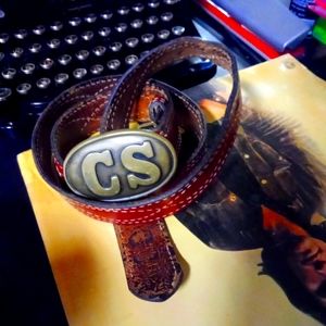 Marlboro Red Western Belt,          w/ "CS" buckle by Cody Cleen